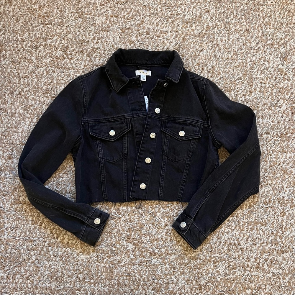 topshop black cropped denim jacket